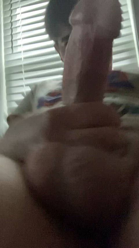 Jerking off my big thick white cock and showing my big white balls bouncing while
