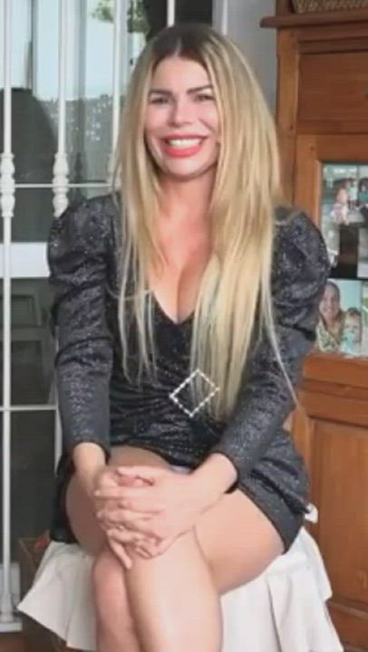 Babe Blonde Brazilian Panties Smile Upskirt clip