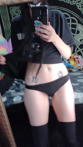 fansly female goth long hair mirror onlyfans pierced skinny tattoo tease clip