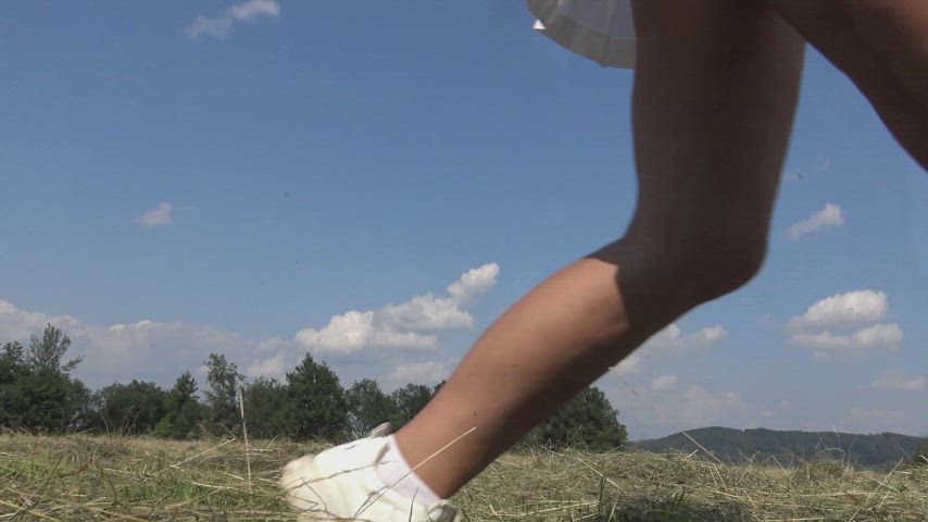 Braless and no panties girls play volleyball outdoors to show what is under their