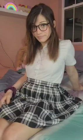 Cute Glasses Schoolgirl Skirt Trans clip