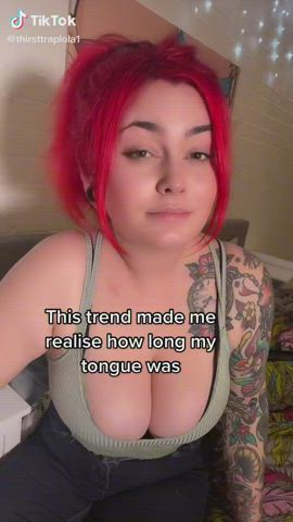 Brown Eyes Cleavage Pierced Redhead Tattoo Tease TikTok Tongue Fetish clip