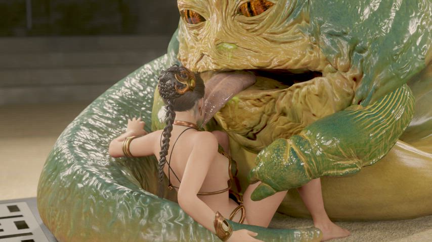 Princess Leia gets the full slimy tongue from Jabba. [My first fluid sim] (PN34)