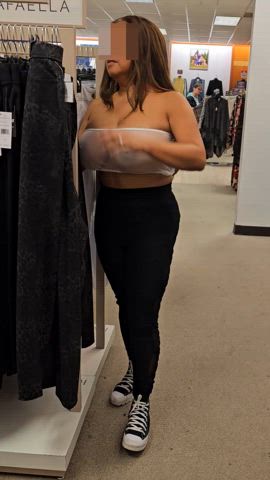 I love showing my titties while out shopping in Charlotte malls