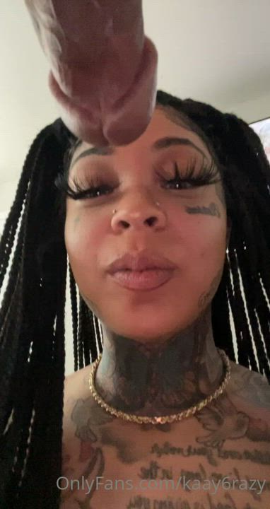 Big Dick Blowjob Deepthroat Ebony Female Sucking Tattoo clip