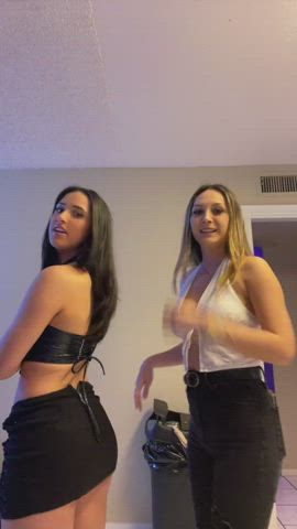 cleavage friends lesbian lesbians spanked spanking teen tiktok tit slapping clip
