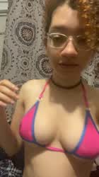 20 Years Old Big Nipples Big Tits Bikini Brunette Busty Glasses Natural Tits Nipple