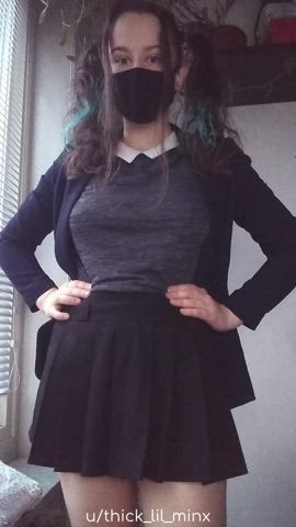Acting shy, but secretly hoping you'll flip my schoolgirl skirt up and eat my asshole.