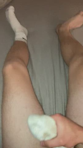 Part 2 of jerking off and cumming in my dirty Nike crew socks. I came so much the