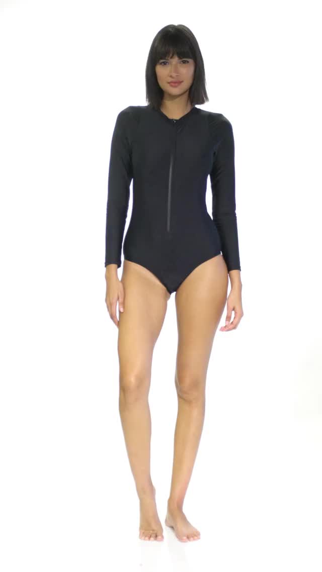 Sporti Active Solid One Piece L/S Zip Front