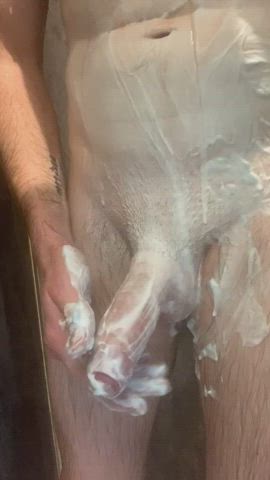 bisexual cock gay masturbating shower soapy teasing clip