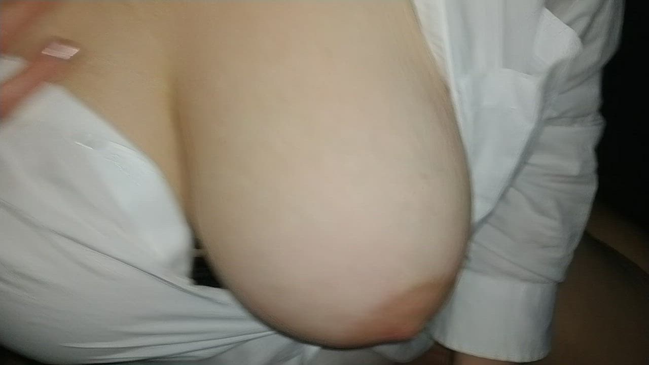 Pulling out her tits as she rides my dick