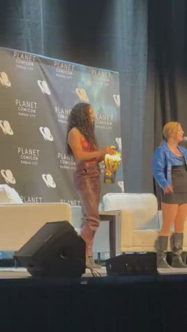 Mercedes Moné at her own “Rise of Mercedes Moné” panel today at Planet Comicon