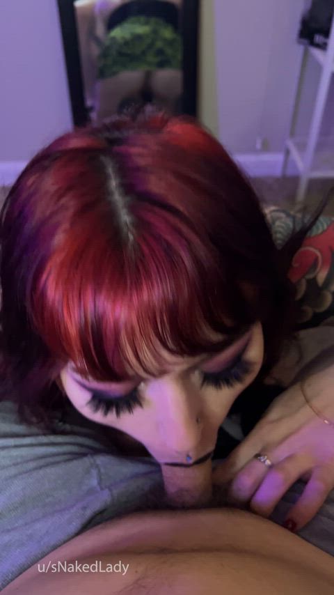 blowjob blue eyes goth pov redhead tattooed clip