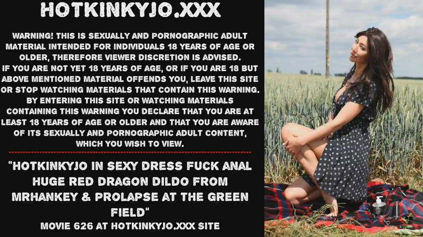 Hotkinkyjo in sexy dress fuck anal huge red dragon dildo from mrhankey & prolapse