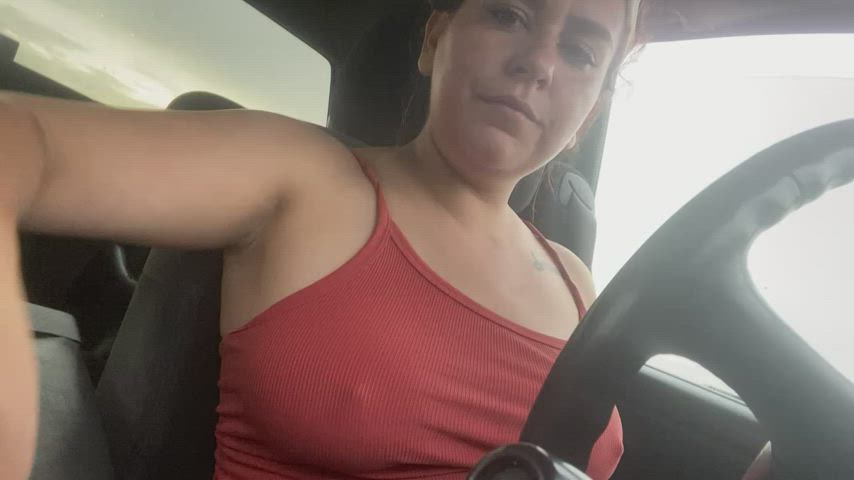 big tits brunette car flashing nipples public clip