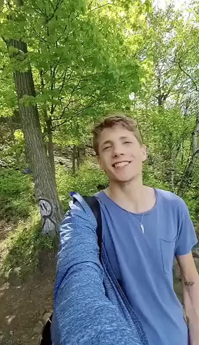 Hiker stops on the trail to shoot a load over the cliff. Would have loved to have