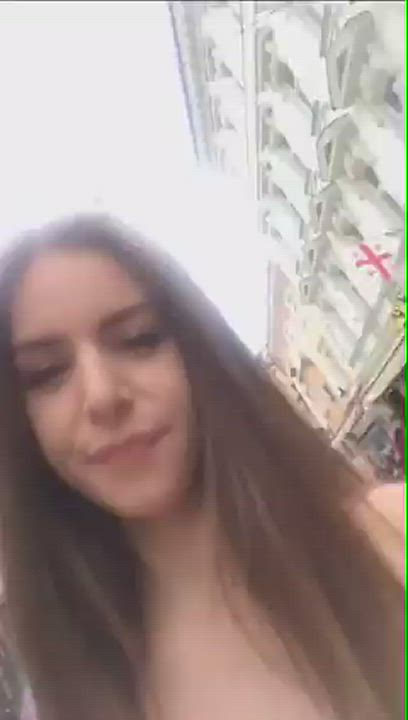 Babe Big Tits Busty Cute Naked Natural Tits Public Teen Topless clip