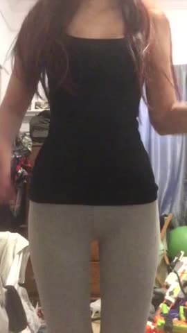 Cute teen girl with big ass in tight leggings and sexy tits