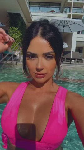 bikini body boobs brazilian brunette dani goddess pool tease wet clip