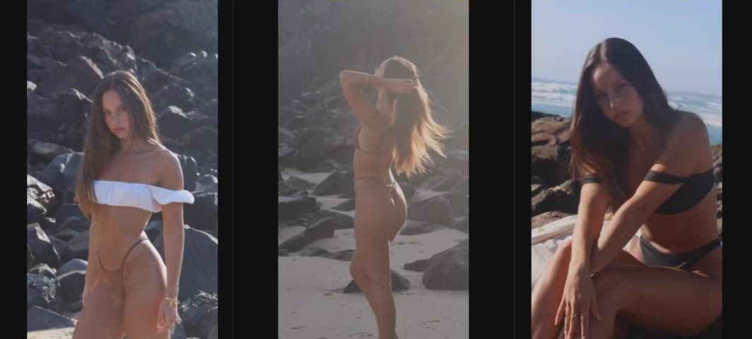 abs bikini brunette micro bikini non-nude split screen porn tanlines clip
