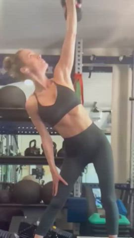 brie larson celebrity cleavage legs spandex workout clip