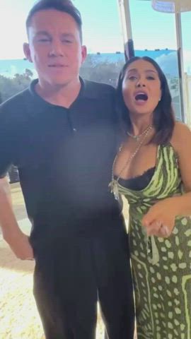 brunette celebrity cleavage fake tits huge tits salma hayek clip