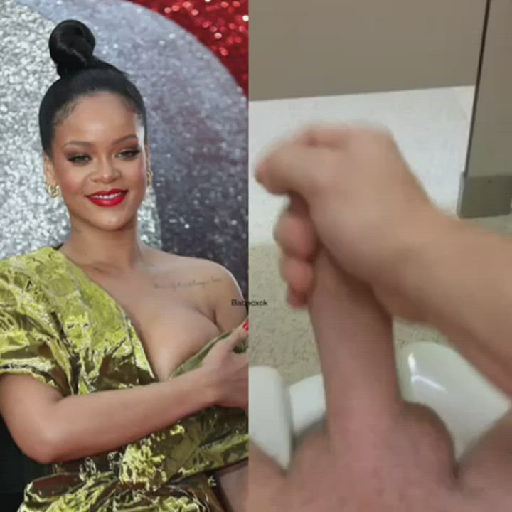 Blowing a load for Rihanna's milkers