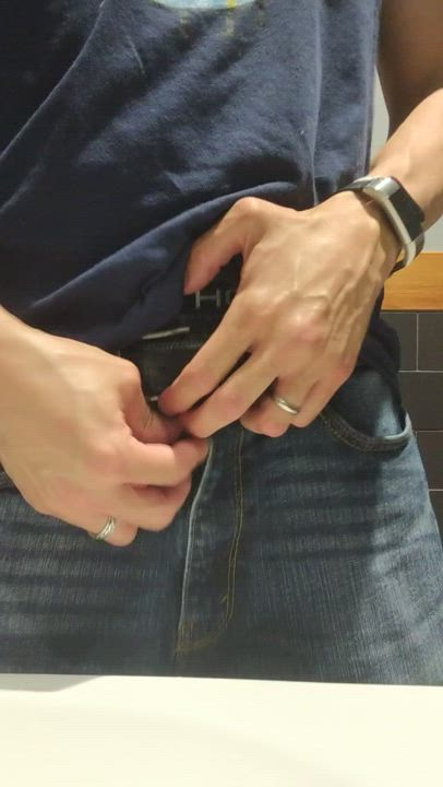 Pulling my soft uncut cock through the fly of my jeans