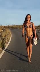 Bikini Brunette Fitness Muscular Girl clip