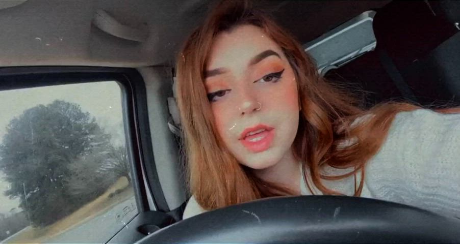 ahegao babe brunette car cute public teen tiktok tongue tongue fetish clip