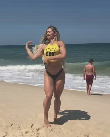 Ass Beach Bikini Blonde Fake Tits Muscular Girl Thick Thighs clip
