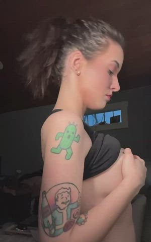amateur braces brunette cute fake boobs girl next door onlyfans solo tattoo titty