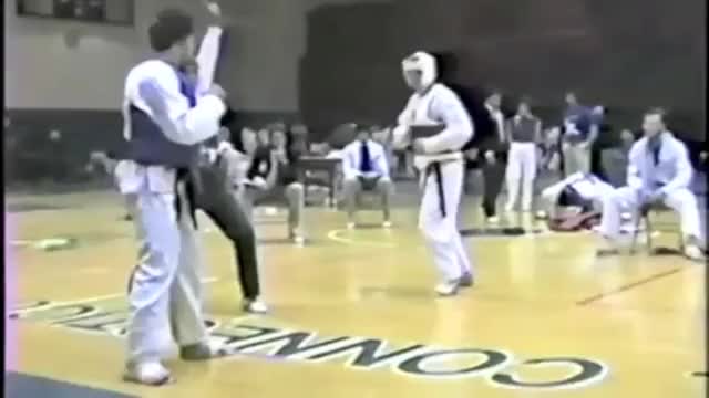 A young Joe Rogan lands a spinning back kick in competition