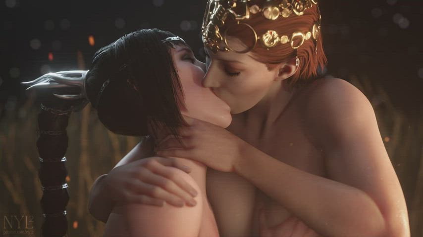 animation french kissing kissing lesbian rule34 clip
