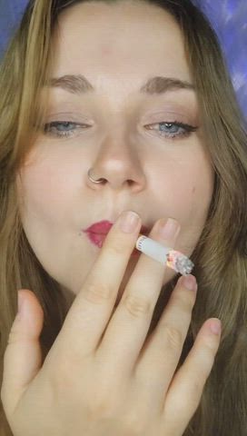 Blue Eyes Brunette Lips Smoking clip