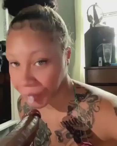 bbc blowjob ebony saliva sloppy throat clip