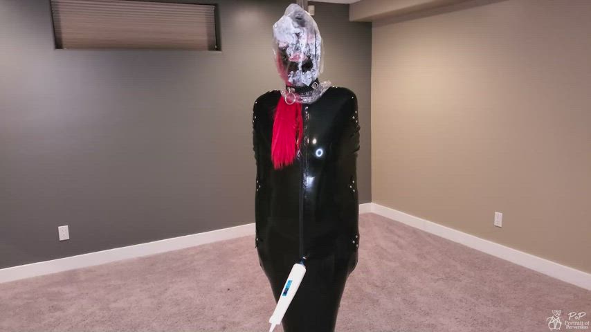 [OC] Bagged in heavy rubber bondage and (f)orced to cum on a wand.