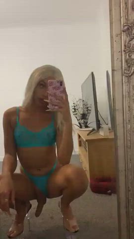 big balls big dick blonde crossdressing ebony femboy high heels selfie trans clip