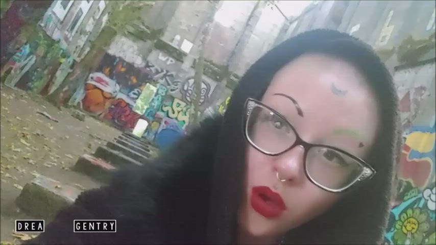 art domme glasses goth lips lipstick lipstick fetish outdoor public clip