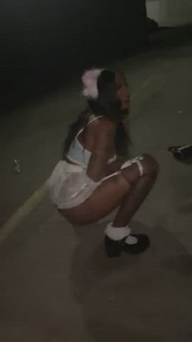 Ass Ebony Heels Outdoor Panties Piss Pissing Public Skirt Voyeur clip