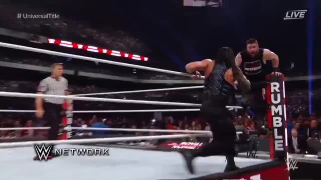 ROMAN REIGNS SUPERMAN PUNCHES KEVIN OWENS THROUGH STACK OF STEELCHAIRS!