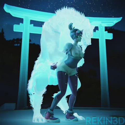 Kiriko with her ghost companion [Overwatch] (rekin3d)
