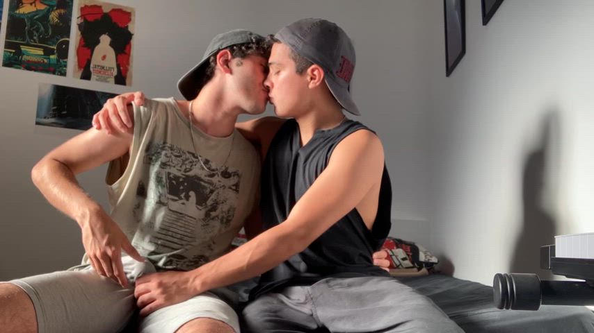 I like to touch his cock while I kiss him. Link on the comments