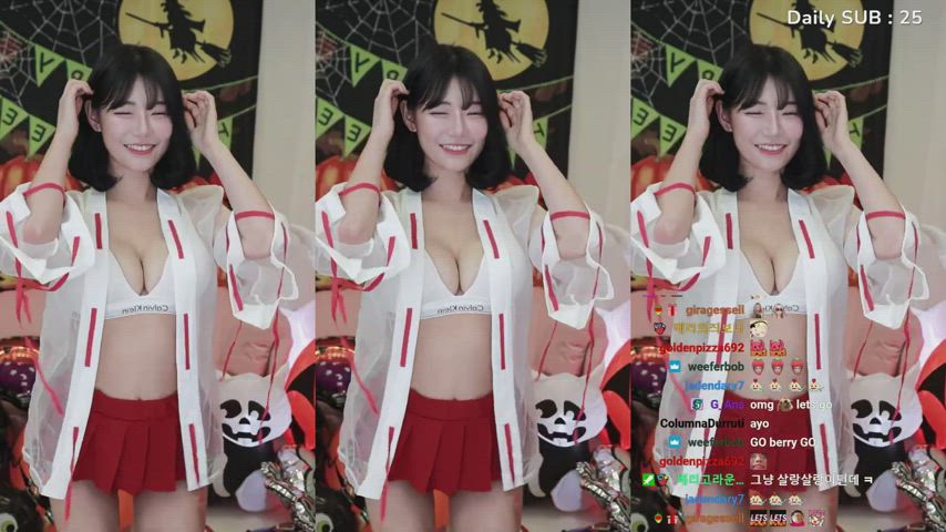 asian babe big tits bouncing tits cute jiggling kimono korean model clip