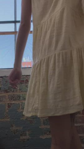 lifting my little sundress to show my gap