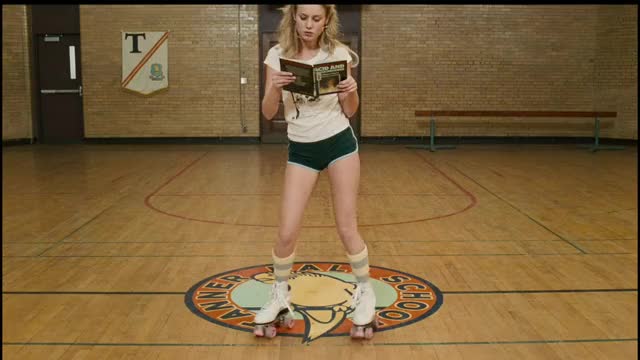 Brie Larson - Tanner Hall (2009) - roller-skating around gym / lying down in short
