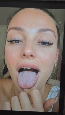 blonde cumshot facial jerk off model tongue fetish clip