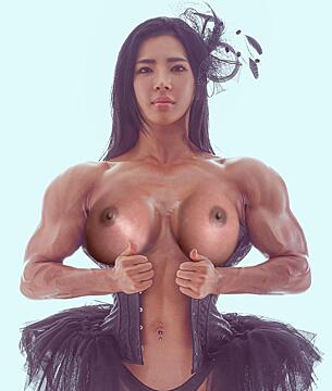 Asian Bodybuilder Muscular Girl Topless Porn Image by femcepsfan
