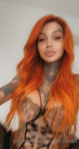 Erection Panties Pretty Redhead Sheer Clothes Tattoo Teasing Trans clip